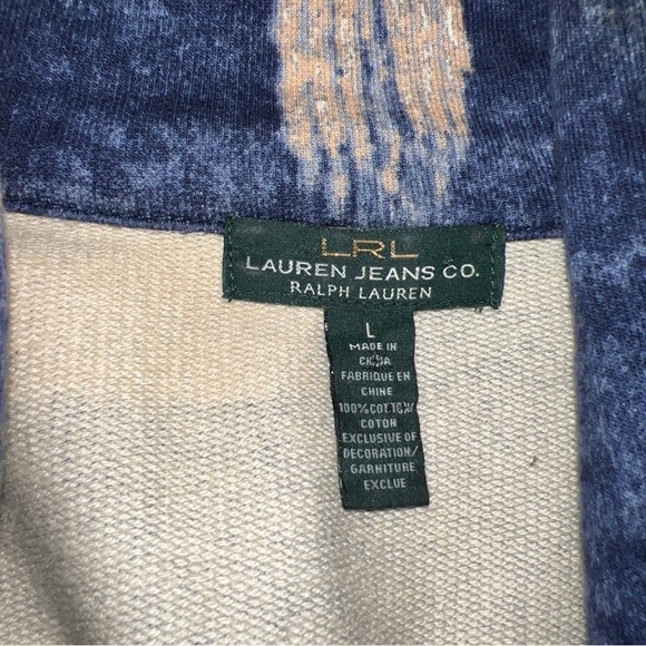 LRL Lauren Jeans Co. Womens Blazer Jacket Blue Geometric Buckle Collar Sz L EUC - Picture 5 of 5